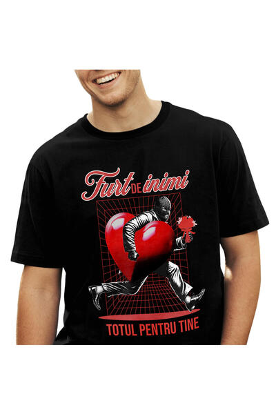 StoryGift Romania Tricou Barbati cu Hot De Inimi Cu Buchet De Flori, Valentin...