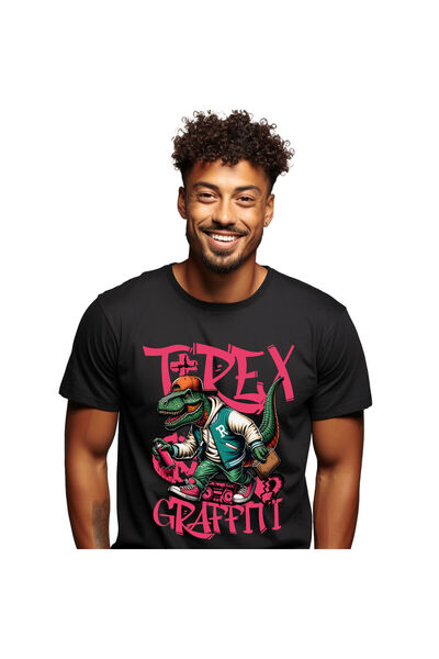 StoryGift Romania Tricou Barbati cu Dinozaur T-rex cu Imbracaminte stradala G...