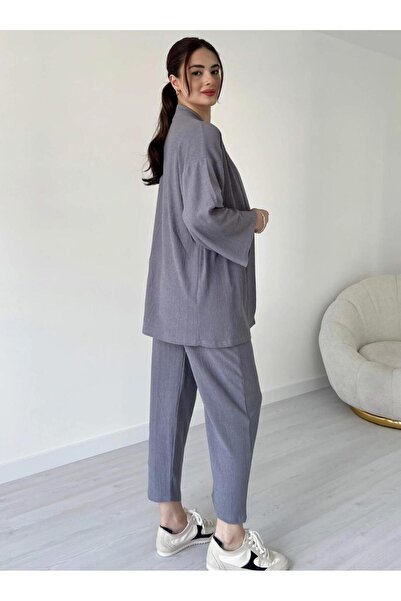 MOONBULL Kadın Gri Kimono Takım