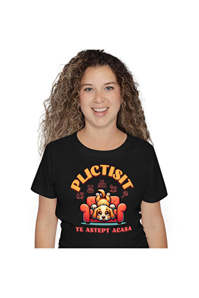 StoryGift Romania Tricou Femei cu Caine Plictisit Pe Canapea Asteapta Stapanu...