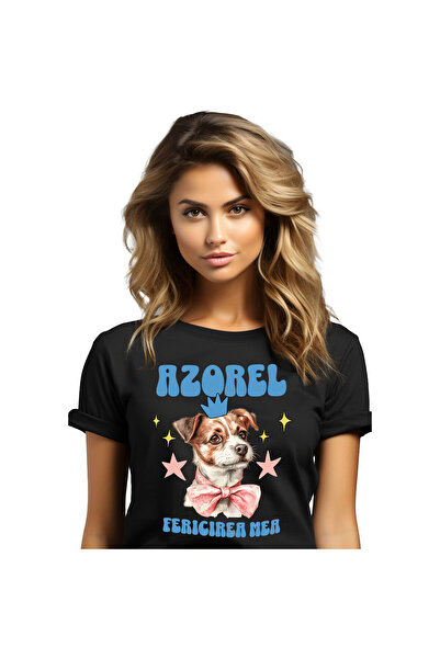 StoryGift Romania Tricou Femei cu Portret animat Caine Cu Funda Roz Si Coroan...