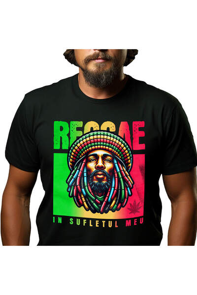 StoryGift Romania Tricou Barbati cu Portret Bob Marley Cu Dreduri Si Caciual ...