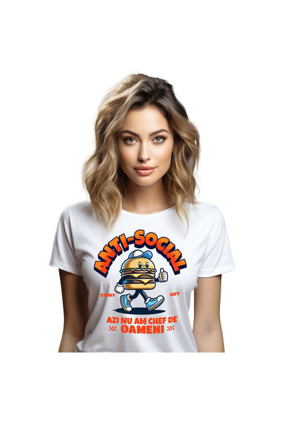 StoryGift Romania Tricou Femei cu Hamburger Cu Sapca Si adidasi Albastri Fast Food cu imprimeu pe ,White_L