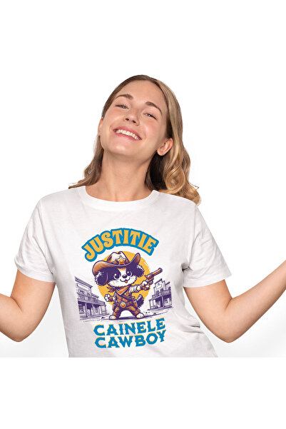 StoryGift Romania Tricou Femei cu Caine Serif Vestul Salbatic cu arma si palarie, insigna de aur c,White_L