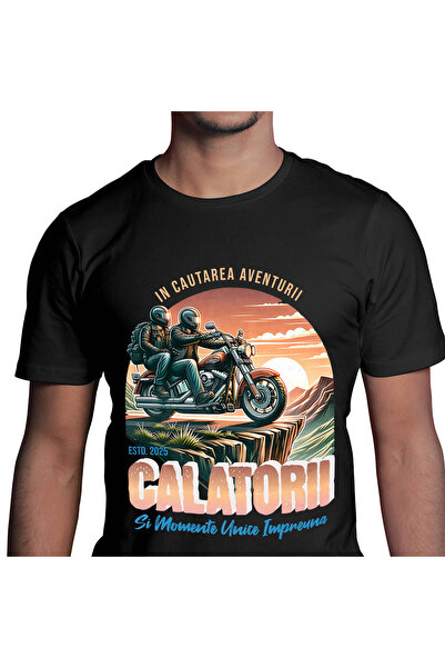 StoryGift Romania Tricou Barbati cu Cuplu Pe Motociclet Calatorie View Montan...