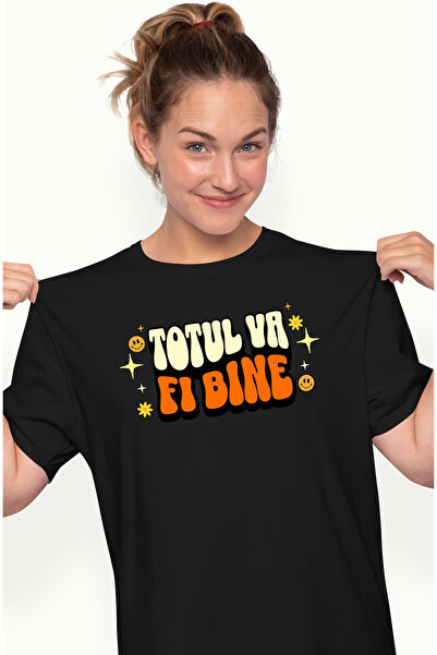 StoryGift Romania Tricou Femei Totul Va Fi Bine, cu imprimeu pe Fata, 100% Bu...