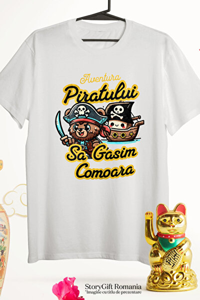 StoryGift Romania Tricou Femei cu Urs Cu Palarie De Pirat Craniu Sabie Ascutita Corabie Comoara De,White_M