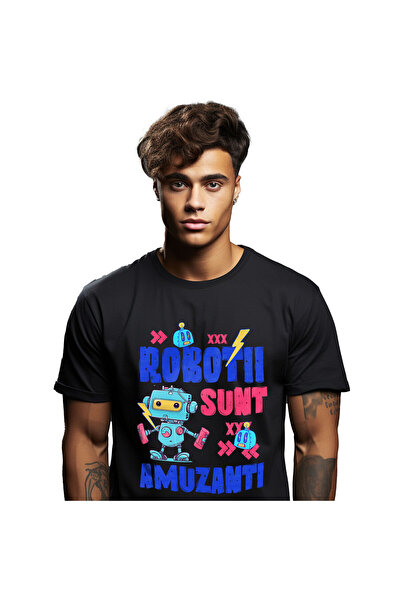 StoryGift Romania Tricou Barbati cu Robot Metalic Colorat, Robotica, Calculat...