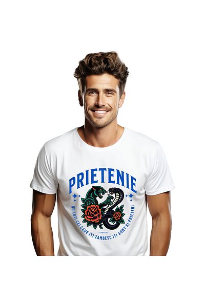 StoryGift Romania Men's T-Shirt with Fighting Dangerous Animals Snake and Angry Tiger Roses Red,White_M