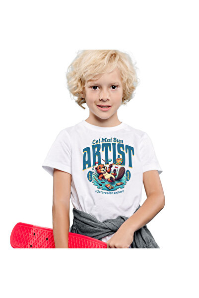 StoryGift Romania Tricou Copii cu Castor Vesel In Mare De Apa Pensule Instrum...