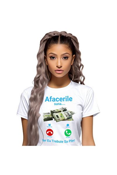 StoryGift Romania Tricou Femei cu Apel Telefon Teanc De Bani Bancnote 500 lei, Avere, Om DE Afacer,White_M
