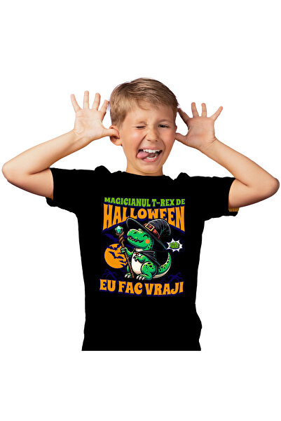 StoryGift Romania Tricou Copii cu Dinozaur Vrajitor Cu Palarie Si Bagheta, Ma...