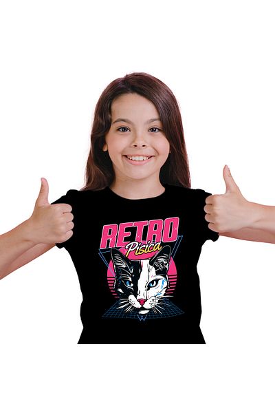 StoryGift Romania Tricou Copii cu Cap Pisica Alb Negru, Discoteca Iubitorii De Pisici cu imprimeu ,Black_6ANI