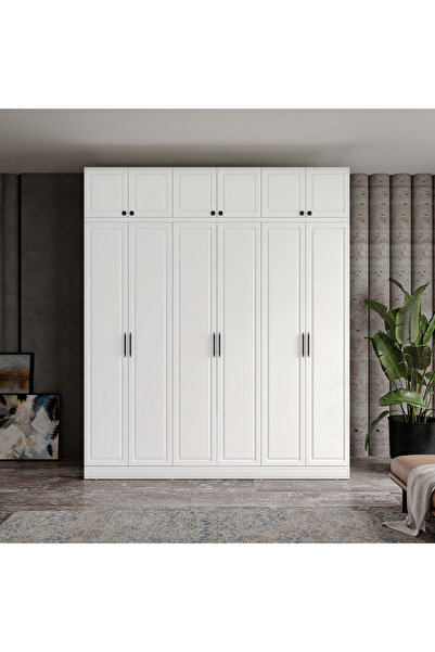 GuneyStore Ücretsiz Montaj Milas 6 Kapaklı Komple MDF Yüklüklü Gardırop