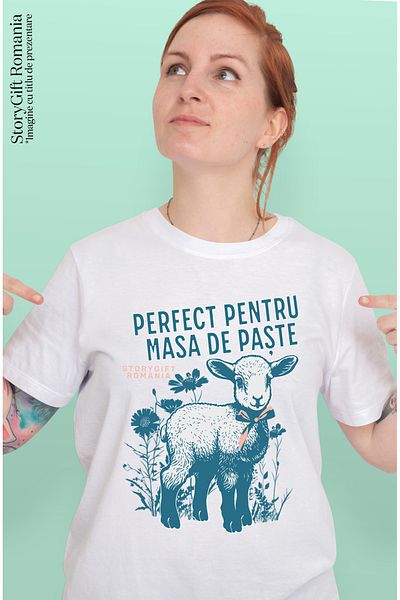 StoryGift Romania Tricou Femei Perfect Pentru Masa De Paste Miel Cu Funda Familie Cu Imprimeu Pe F Wht_l