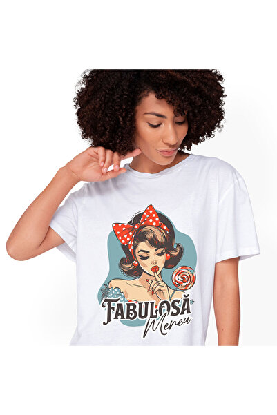 StoryGift Romania Tricou Femei cu Fata Stil Retro Cu Funda Rosie Si acadea In...