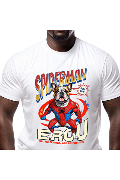 StoryGift Romania Tricou Barbati cu Bulldog Caine In Costum de SpiderMan cu P...