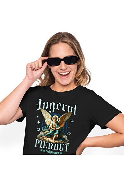 StoryGift Romania Tricou Femei cu Inger Stil Ortodox Religios Cu Aura Si arip...