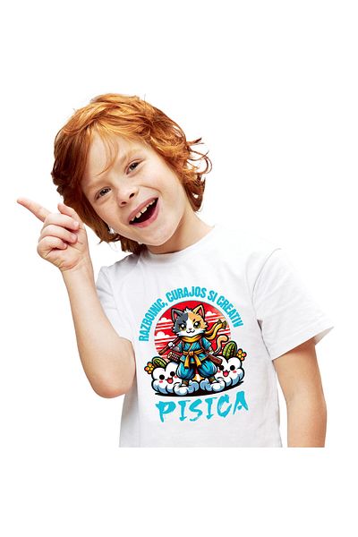 StoryGift Romania Tricou Copii cu Pisica Cu Tinuta Si Sabii De Ninja Motan Iubitorii De Animale cu,White_4ANI