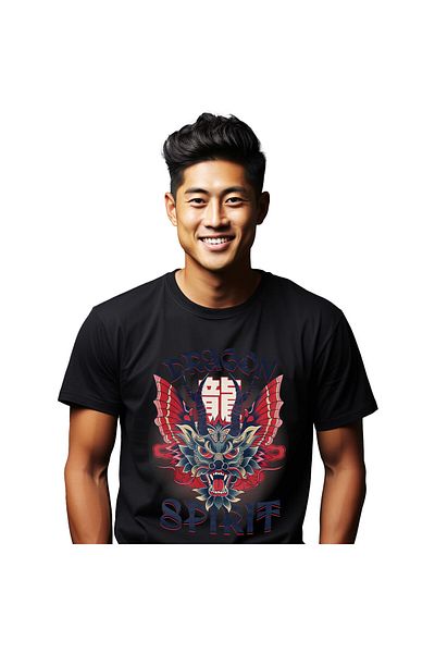 StoryGift Romania Tricou Barbati cu Portret Cultura Asiatica Dragon Cu Coarne, Aripi, Basme si Leg,Black_L