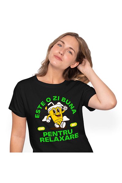 StoryGift Romania Women's T-Shirt with Glass of Natural Orange Juice With Straw Cheerful, Relaxation, Clouds On, Black_XL