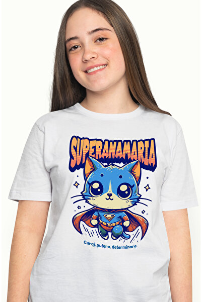 StoryGift Romania Tricou Femei Super Ana-Maria, SuperErou, Pisica Zburand, cu...