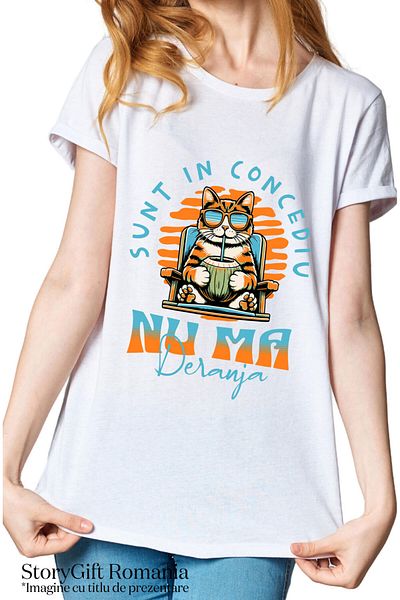 StoryGift Romania Women's T-Shirt with Orange Cat in Sunglasses on a Coconut Lounger,White_M