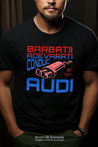 StoryGift Romania Tricou Barbati cu Toba Esapament Masina Viteza Curse, Masina lux cu imprimeu pe ,Black_L