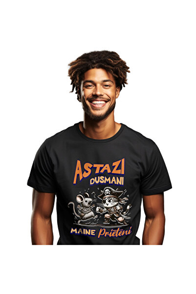 StoryGift Romania Tricou Barbati cu Pisica Cu Palarie Pirat Si Soarece Lupta ...