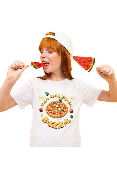 StoryGift Romania Tricou Copii cu Pizza Imensa cu Peperoni Fast Food Mancare Pofticios cu imprimeu,White_8ANI