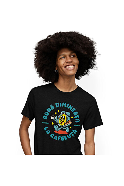 StoryGift Romania Tricou Barbati cu Ceas Mecanic Cu Cafea Si Hot-Dog Buna Dim...