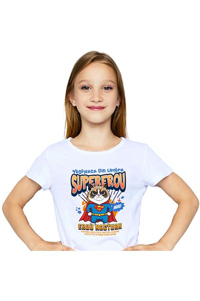 StoryGift Romania Tricou Copii cu Veverita Cu Parasuta Colorata In Aer Vesela Supereroi Personaje ,White_12ANI