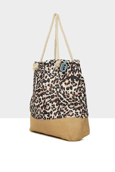 Bagmori Black Women's Printed Jute Garnished Beach Bag M000008632