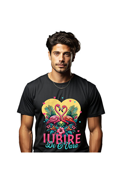 StoryGift Romania Tricou Barbati cu Pasari Flamingo Dragoste inima Romantica ...