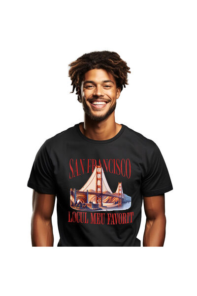 StoryGift Romania Tricou Barbati cu Priveliste Pod San Francisco, Apus De Soa...