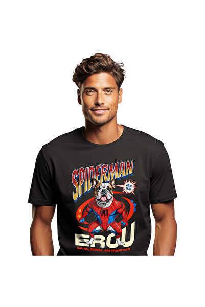 StoryGift Romania Tricou Barbati cu Bulldog Caine In Costum de SpiderMan cu P...