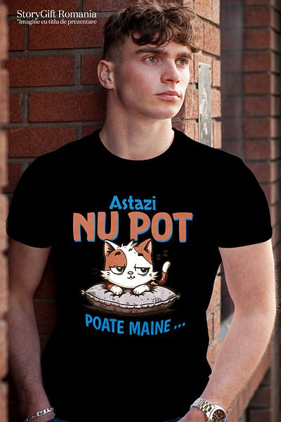 StoryGift Romania Tricou Barbati cu Pisica haioasa Pe Perna Pufoasa, Iubitorii De Animale Motani, ,Black_XS