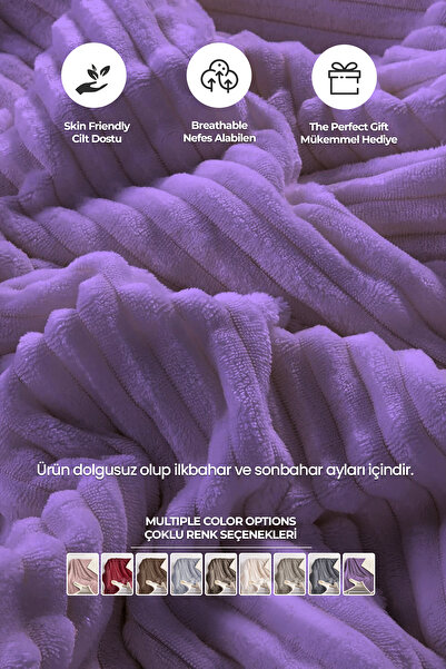 Evlen Home Collection Sherpa Blanket Double Striped Soft Plush Wellsoft Bedspread Purple - Lilac