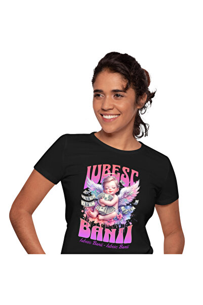 StoryGift Romania Tricou Femei cu Bebelus Inger Pe Nor Roz Imbratisand Bancno...