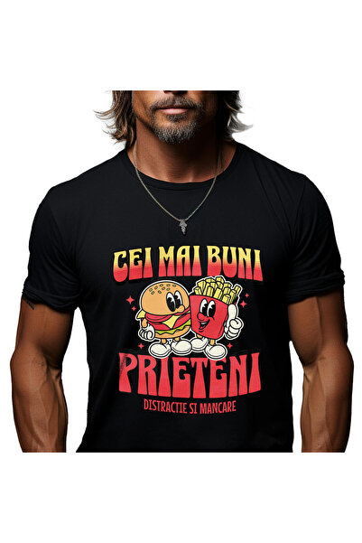 StoryGift Romania Tricou Barbati cu Hamburger Si Cartofi Prajiti Cuplu Perfec...