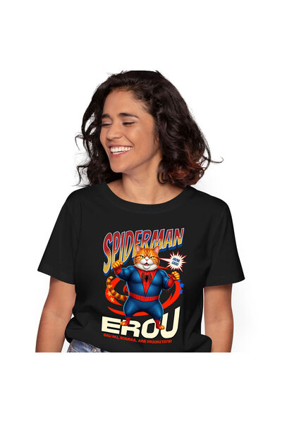 StoryGift Romania Tricou Femei cu Grasa Pisica In Costum de SpiderMan cu Pele...