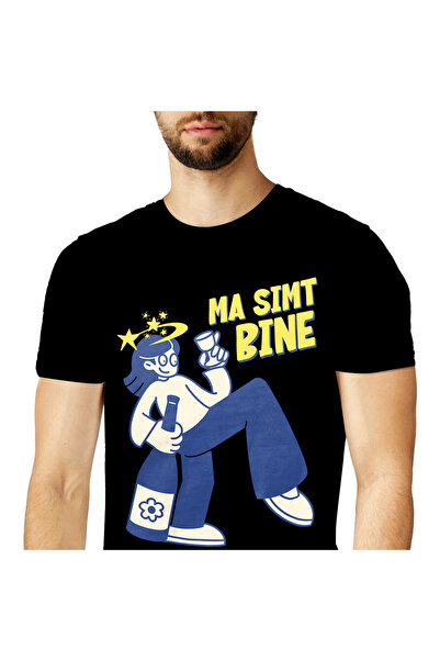 StoryGift Romania Tricou Barbati cu Fata Cu Pahar De Vin Si Sticla Imensa, Di...