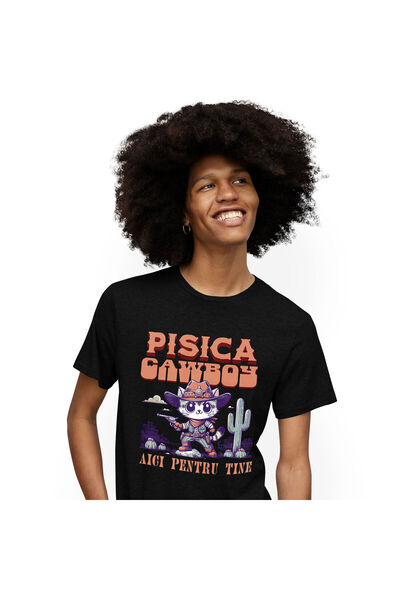 StoryGift Romania Tricou Barbati cu Pisica Stil Cowboy Vestul Salbatic, Iubit...