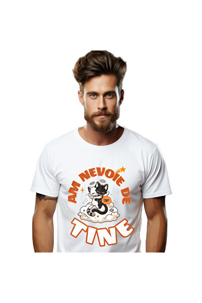 StoryGift Romania Tricou Barbati cu Cuplu Pisici Ingeri Alb Si Negru Pe Nor P...