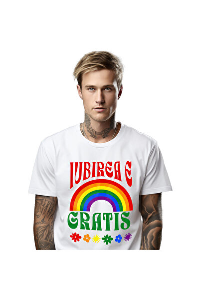 StoryGift Romania Tricou Barbati cu Curcubeu Multicolor Flori Colorate, Copii...