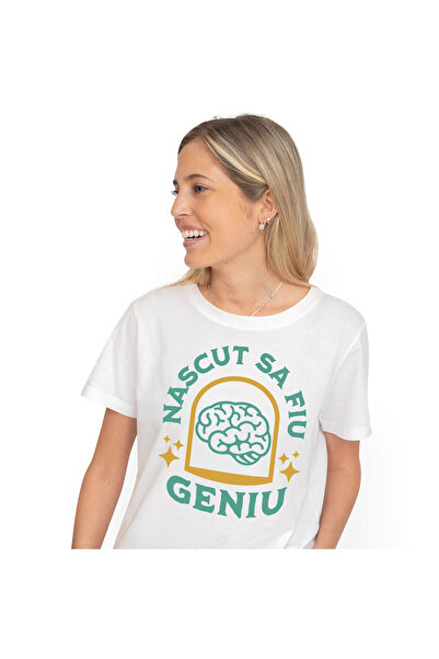 StoryGift Romania Tricou Femei cu Creier Uman inteligenta Geniu, Scoala Educatie cu imprimeu pe Fa,White_XS