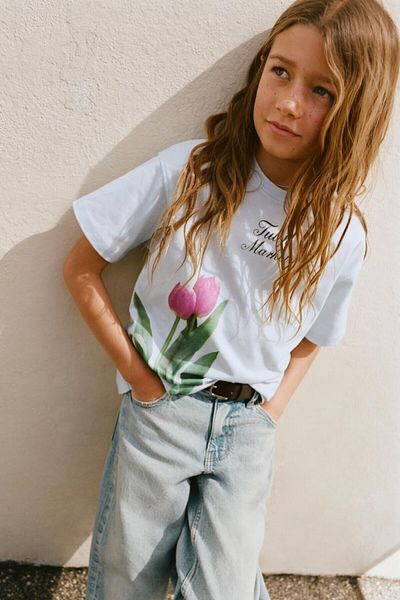 The Champ Clothing Tricou pentru fetiță, 100% bumbac, cu imprimeu cu flori de lalele