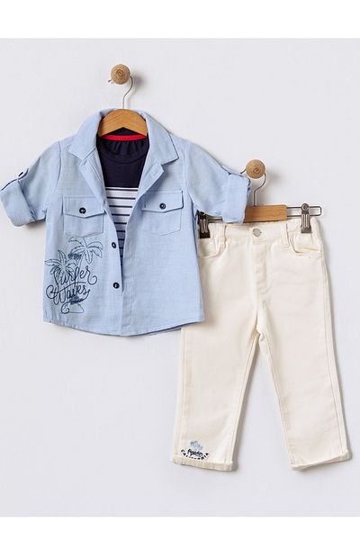 Bebüş Male Child Shirt T-Shirt and Pantsuit 3 Piece Summer Suit 15856