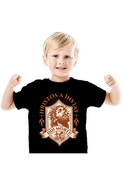 StoryGift Romania Tricou Copii cu Chip Iisus Hristos Cu Barba Si Par Lung , Paste Sarbatori Pascal,Black_8ANI