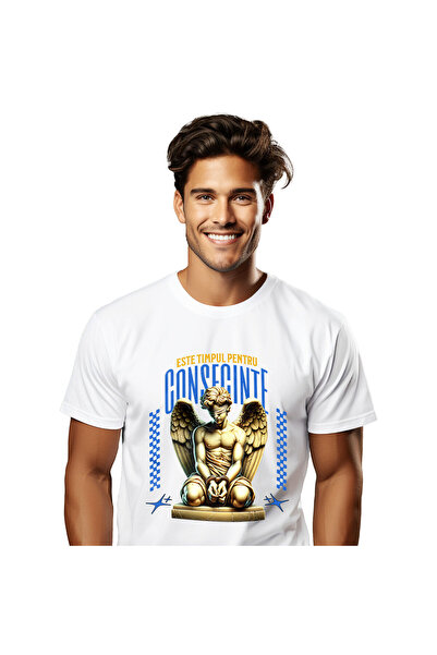 StoryGift Romania Tricou Barbati cu Statuie Inger Cu aripi Barbat Legat Cu Ca...